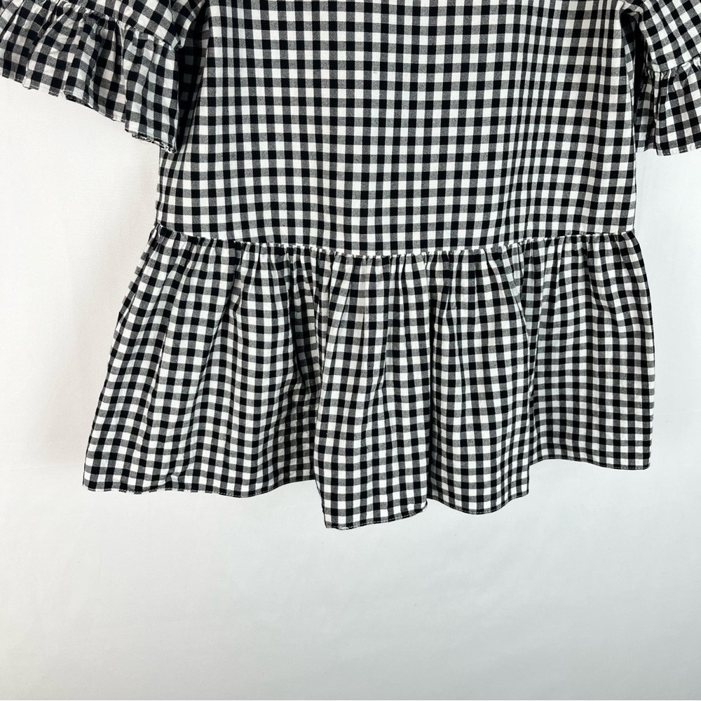 LaRoque Original White & Black Gingham Plaid Peplum Hem Knit Ruffle Sleeve Top - Picture 3 of 7